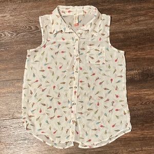 Ice Cream Print Sleeveless Button Down Shirt | No Boundaries